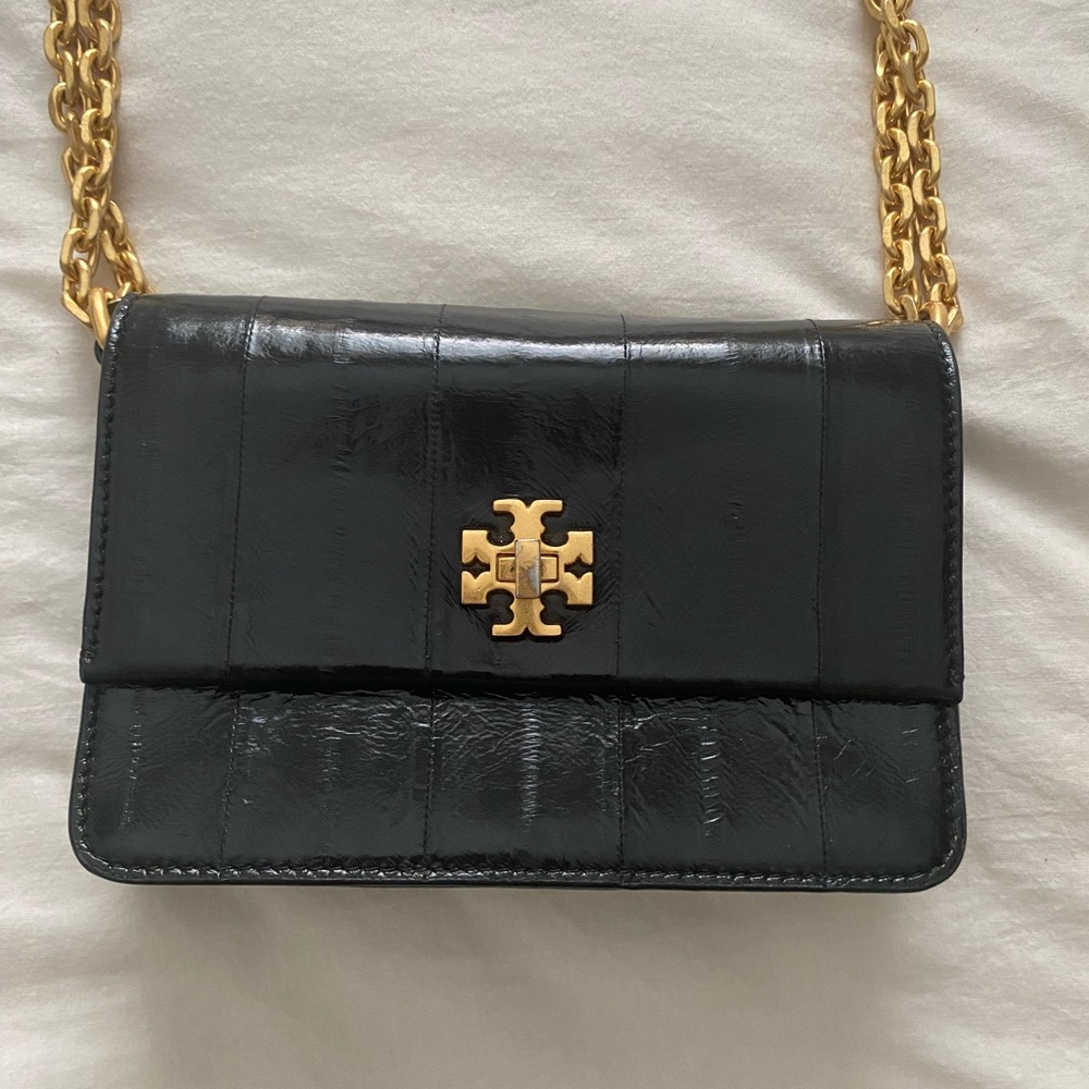 USED - Tory Burch Kira Crossbody - Black Eel with gold hardware